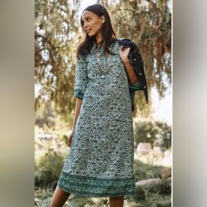 J. Jill Delicate Blooms Border Print Midi Dress M Cotton Foral Boho